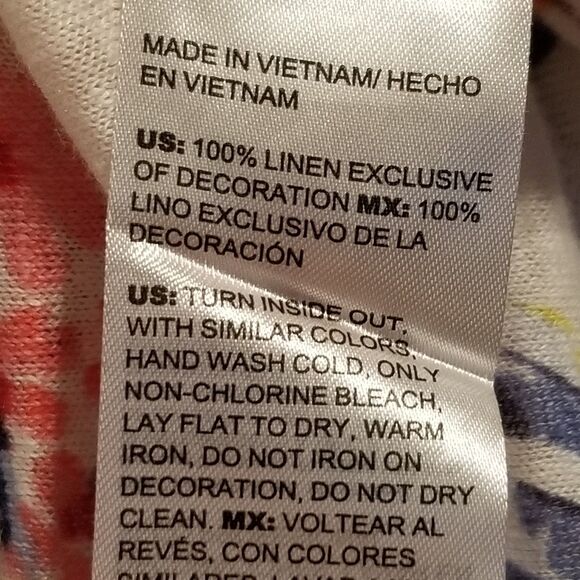 Chico's 4 (XXL) Top 100% Linen Knit Floral Tunic Beaded Fringe Beach Coastal - Picture 6 of 8